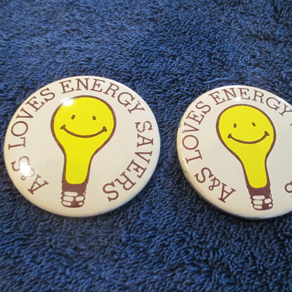 2 - 1970's Abraham & Strauss Department Store Pins / Buttons / A&S loves Energy